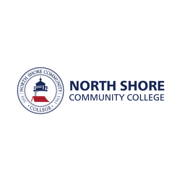 a blue and white logo with a lighthouse on it.