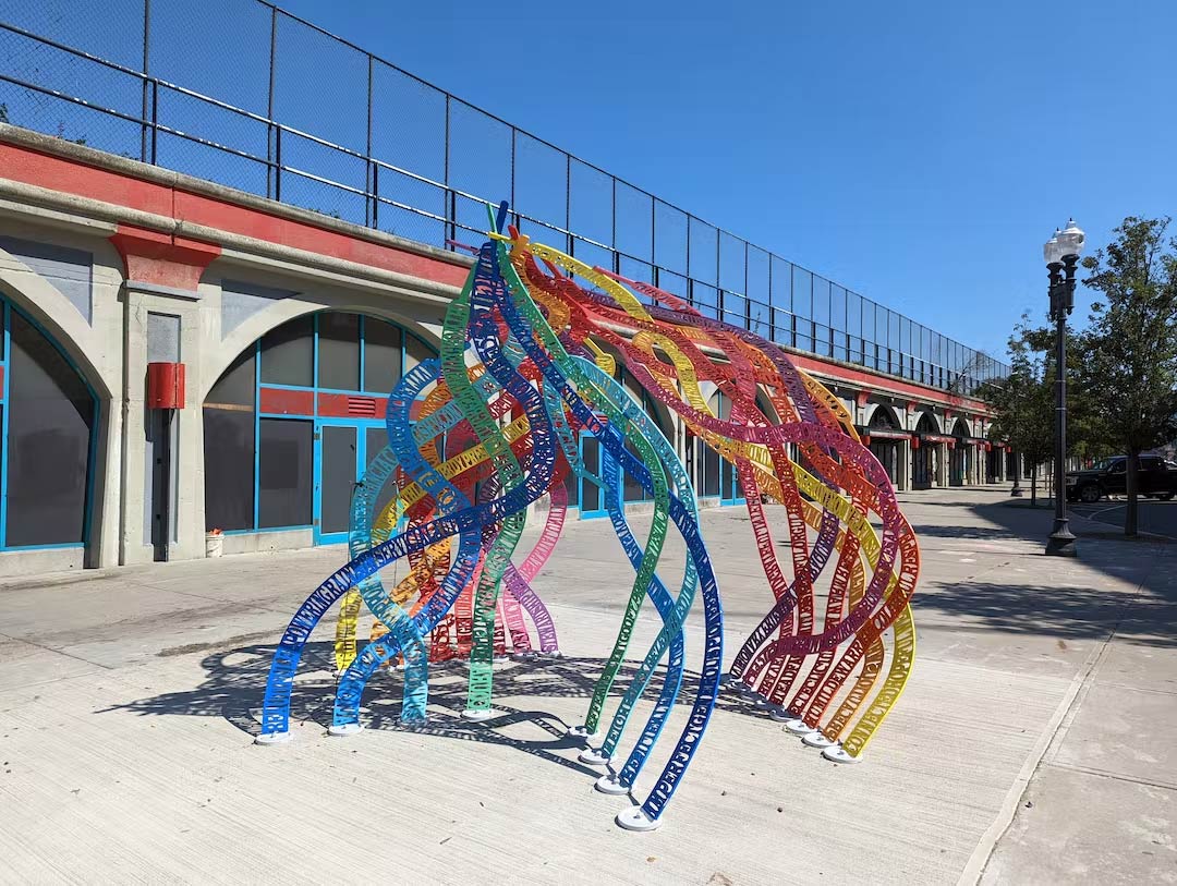 a sculpture of a horse made out of plastic strips.
