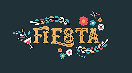 the word fiesta written in a floral font.