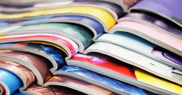 a close up of a stack of magazines.