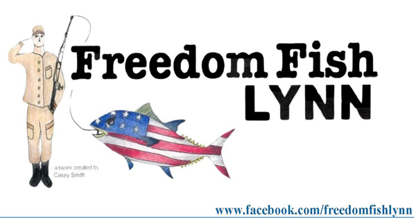 Check out this cool illustration by Casey Smith: A fisherman saluting alongside a fish decked out in the American flag. Want to show your support? "Freedom Fish Lynn" is here for you! Connect with us on Facebook!