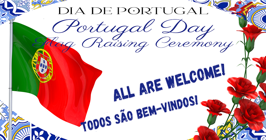 Sure! Here’s an engaging, community-focused alt text for your Portugal Day flyer: Alt text: Bright Portugal Day flyer with a waving flag, bold red flowers, blue tile border—our vibrant invite: “All are welcome! Todos são bem-vindos!” Let me know if the image highlights local artists or other details—I can further personalize it!.