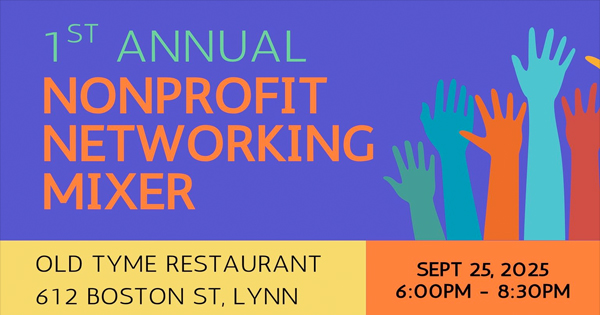 Bright, colorful hands reach up on a lively flyer inviting Essex County to connect at the 1st Annual Nonprofit Networking Mixer, Sept 25.