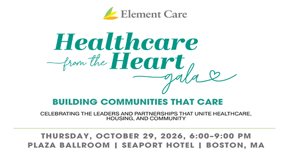 Event invitation for the Element Care Healthcare from the Heart Gala on October 29, 2026, at the Seaport Hotel in Boston.